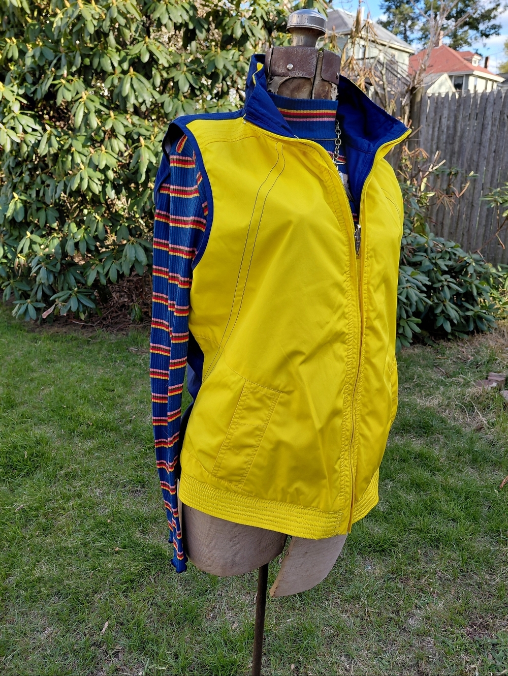 Vintage 90s LL Bean reversible navy yellow beach ball color block vest Womens L,